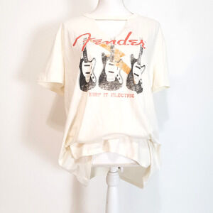 Fender Vinyl Icons Beige Womens SIZE L Graphic Guitar Logo T Shirt Short Sleeve